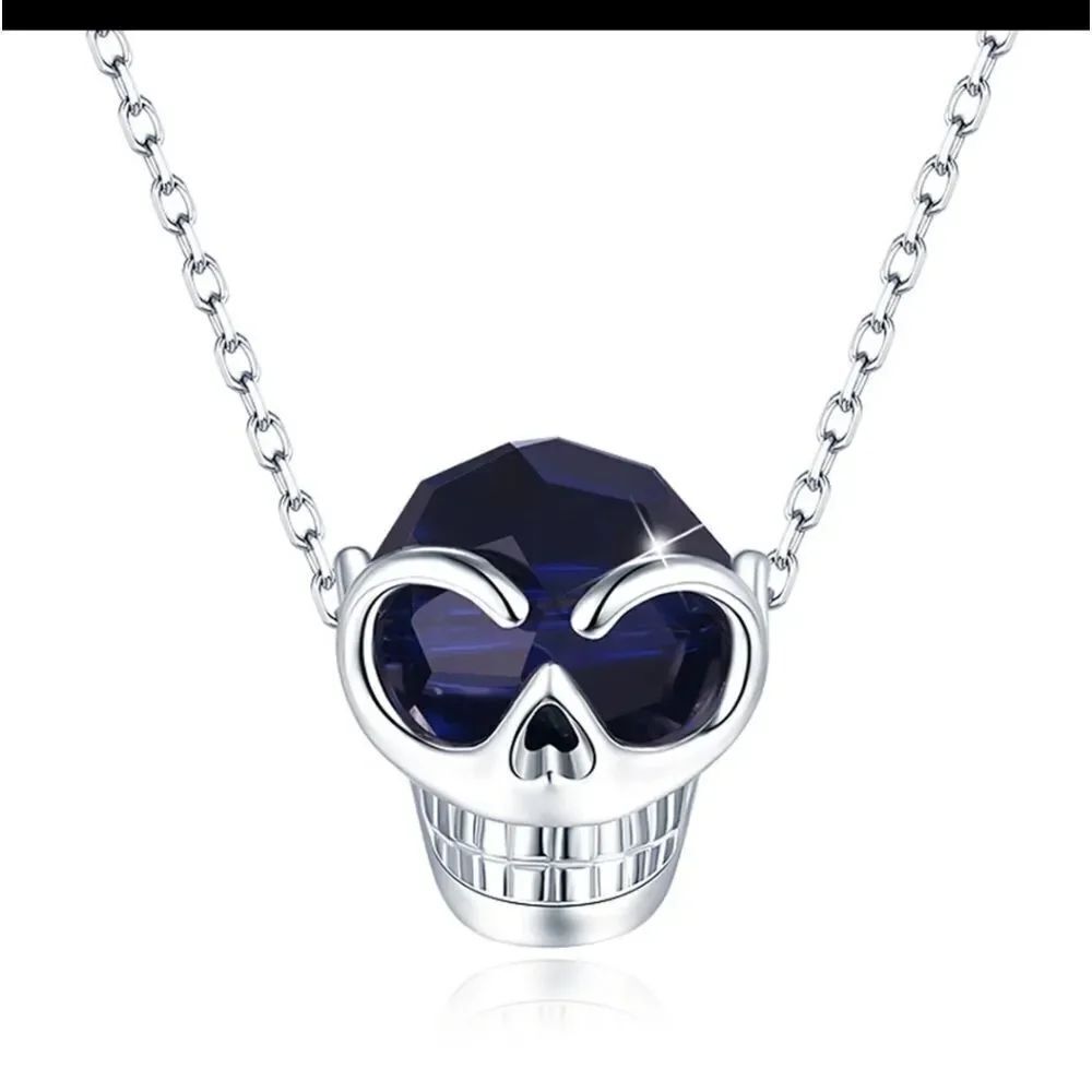 925 Sterling Silver Crystal Skull Necklace